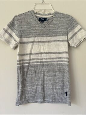 Univibe Gray & White Striped V-Neck Short Sleeve Tee